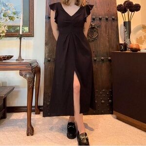 ASTR The Label Black Midi Dress with Ruffle Sleeves
